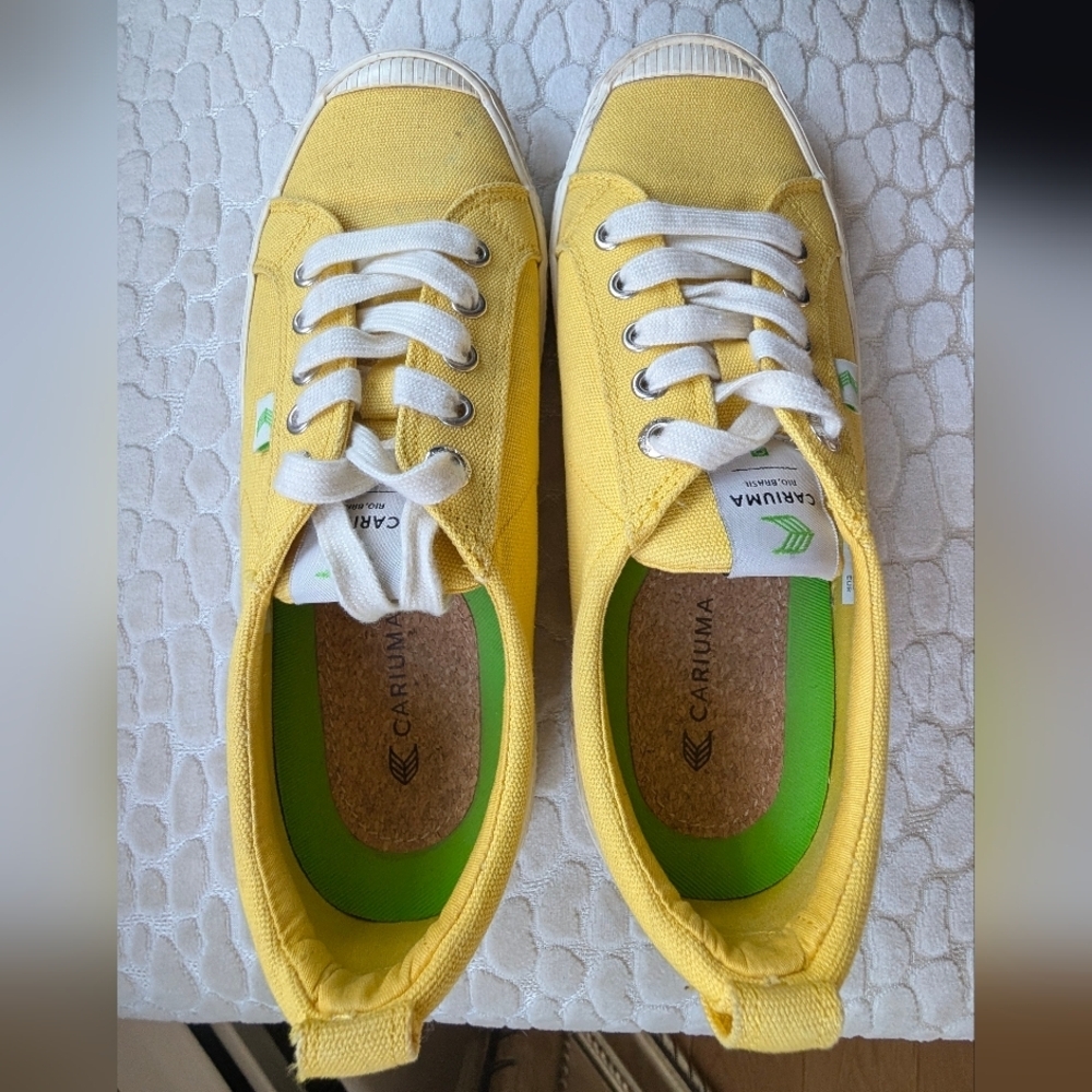 Cariuma OCA Low Platform Sneaker Yellow Canvas White Women's Shoe Size 8 - Picture 3 of 11